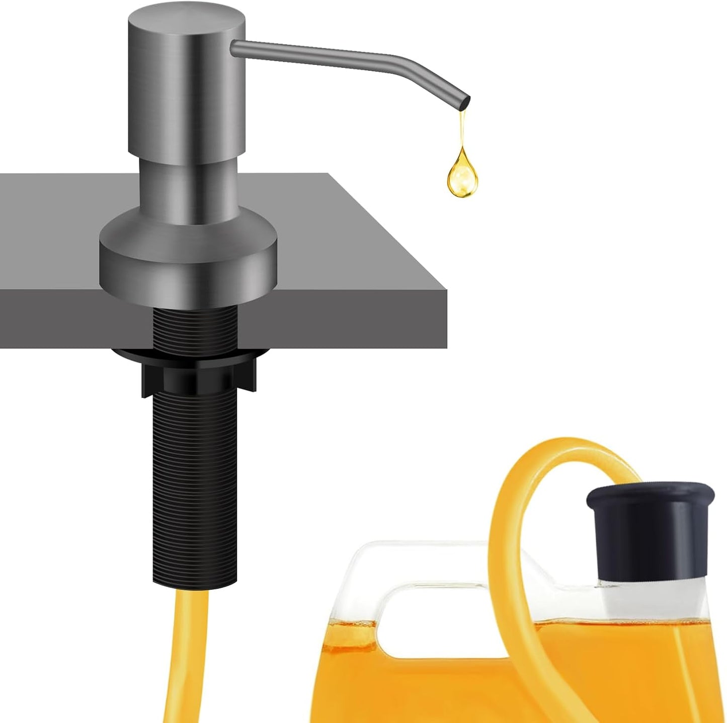 Sink Soap Dispenser for Kitchen Sink, Countertop Built in Sink Soap Dispenser with 47” Extension Tube kit, No Need to Fill The Little Bottle Again (Gray)