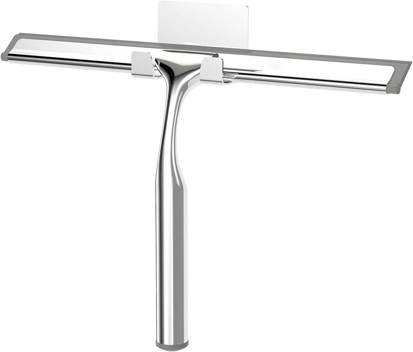 Shower Squeegee for Glass Doors, Stainless Steel Shower Squeegee for Bathroom, Window and Tiles, All-Purpose Squeegee with Adhesive Hook-10”, Chrome