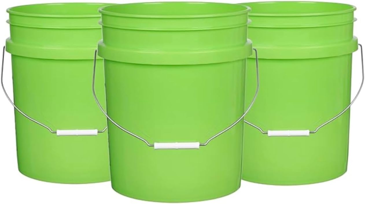 House Naturals 5 Gallon Premium HPDE Plastic Bucket - Made in USA Food Grade Storage Container, BPA Free All Purpose Pail (3, Lime)