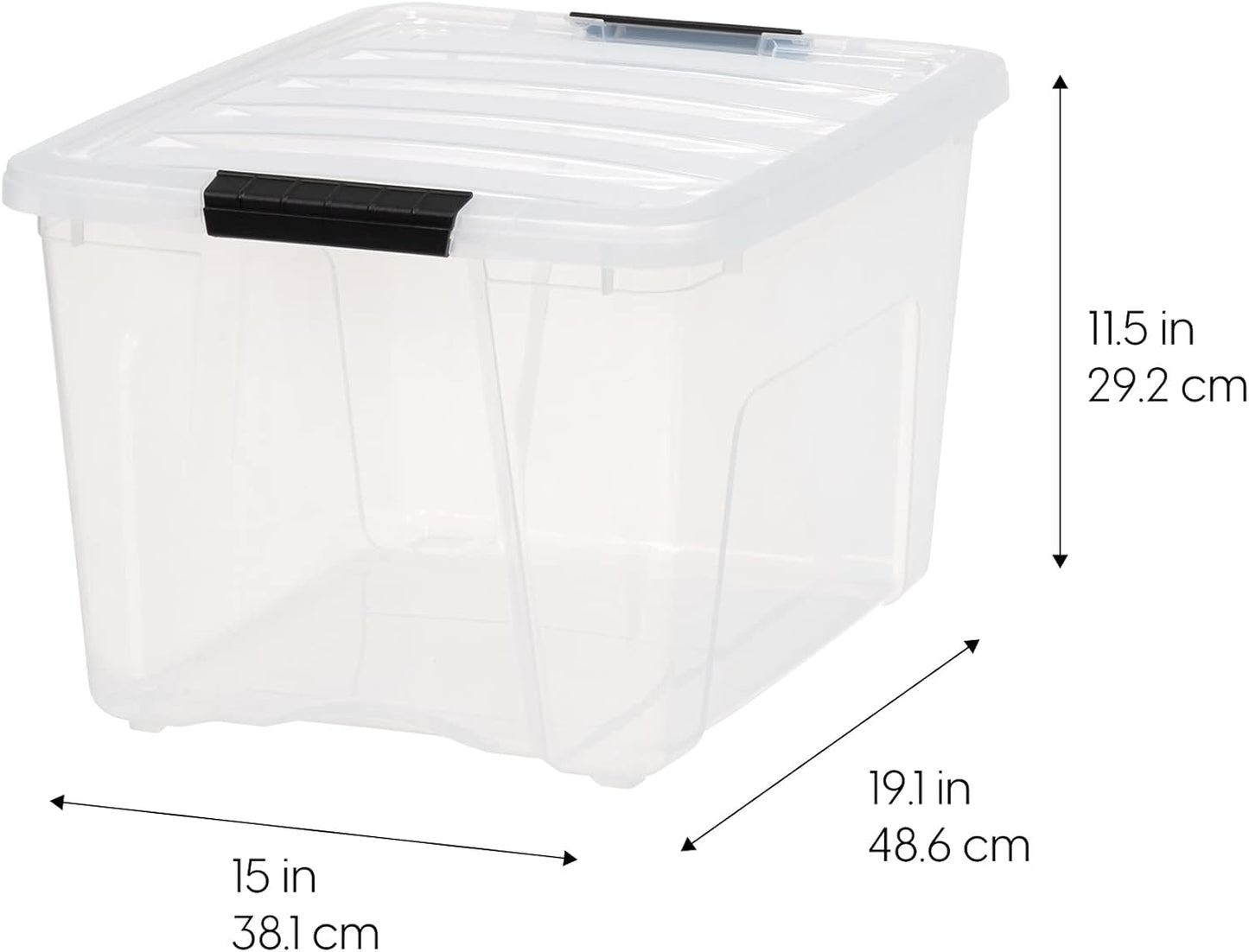 IRIS USA 40 Qt Stackable Plastic Storage Bins with Lids, 6 Pack - BPA-Free, Made in USA - See-Through Organizing Solution, Latches, Durable Nestable Containers, Secure Pull Handle - Clear