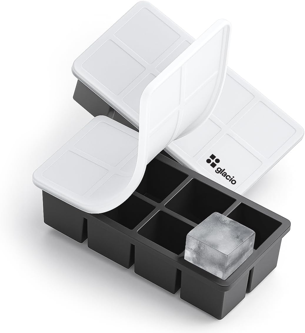 glacio Ice Cube Molds – 2-Pack Silicone Trays for 8 Large Square Cubes – Slow-Melt Ice for Whiskey, Cocktails, Coffee & More