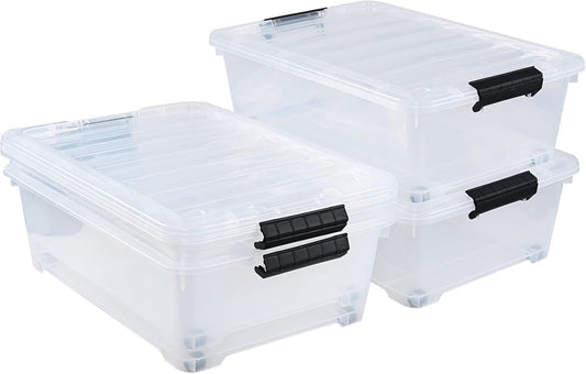 20 Quart Under Bed Plastic Storage Bins, 4-Pack Clear Under Bed Storage Box with Wheels