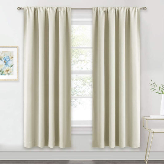 RYB HOME Blackout Curtains for Living Room, Large Window Shades for Bay Window Dining Parlor Bedroom Patio Door, Wide 62 x Long 72 inches, Beige, 2 Panels