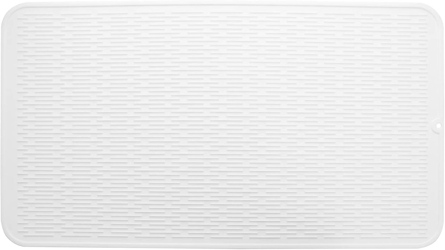 Silicone Dish Drying Mat for Multiple Usage,Easy clean,Eco-friendly,Heat-resistant Silicone Mat for Kitchen Counter or Sink,Refrigerator or Drawer Liner White 4XL 32 inches x 18 inches