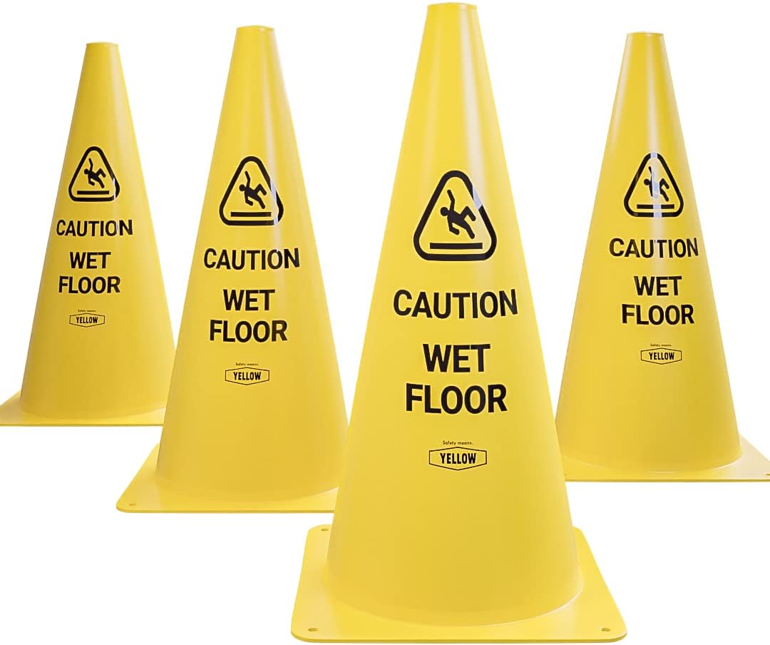 Yellow Safety® Commercial 15 Inch "Caution Wet Floor" Sign Cone, 4 ct., Easy to Use and Store