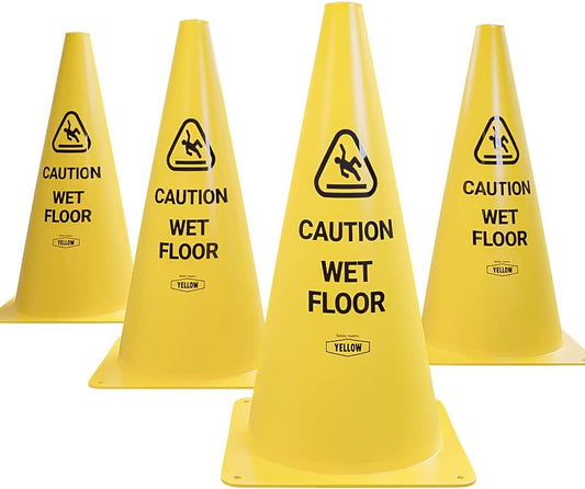 Yellow Safety® Commercial 15 Inch "Caution Wet Floor" Sign Cone, 4 ct., Easy to Use and Store