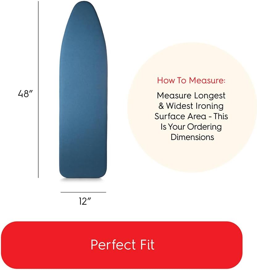 TIVIT Ironing Board Cover 12 x 48, Performance Grade Titanium Coated Pro Grip Pad & Covers - Superior Scorch & Stain Resistance, High Heat Reflection, 3 Padded Layers 3 Fastener Straps - Made In Italy