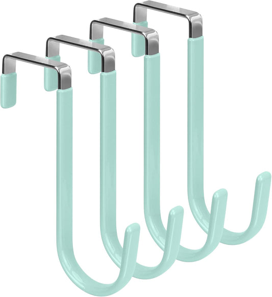 FYY Over The Door Hooks, 4 Pack Door Hangers Hooks with Rubber Prevent Scratches Heavy Duty Organizer Hooks for Living Room, Bathroom, Bedroom Hanging Clothes, Towels, Hats, Coats, Bags Green