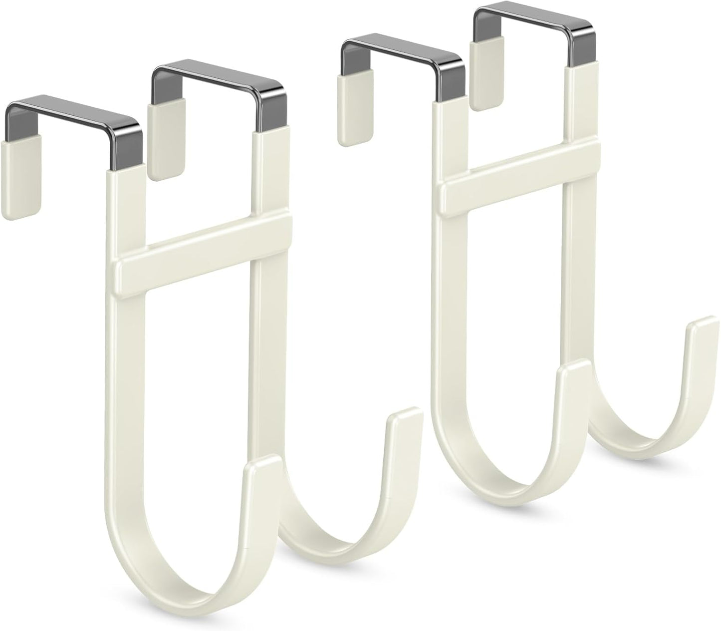 FYY Over The Door Hooks - 2 Pack Heavy Duty Dual-Hook Organizer Hanger with Non-Slip Rubber for Towels, Clothes, Hats & Bags Use in Bathroom, Bedroom, Kitchen - Fits Interior Doors Up to 1 3/8" Beige