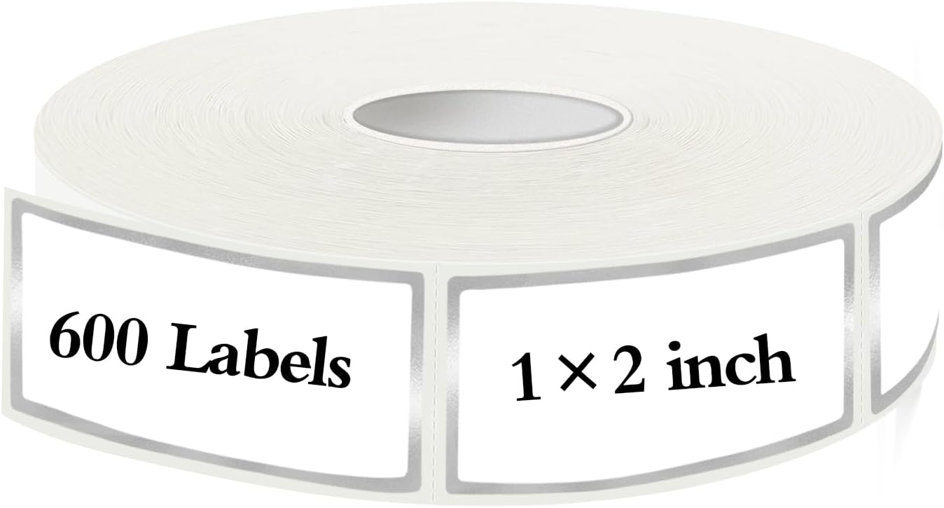 600 Silvery Border Removable Freezer Labels Water Oil Resistant with Perforation Line for Food Containers Jars Pantry Organization (Ink Quick-Dry，1” x 2”)