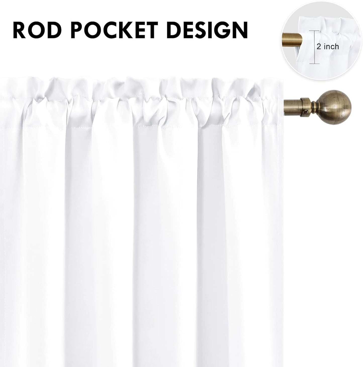 DWCN White Curtains for Living Room Thermal Insulated, 50% Light Blocking Curtains for Bedroom, Dining Room Window, W 52x L 84 Inch, Set of 2 Rod Pocket Curtain Panels