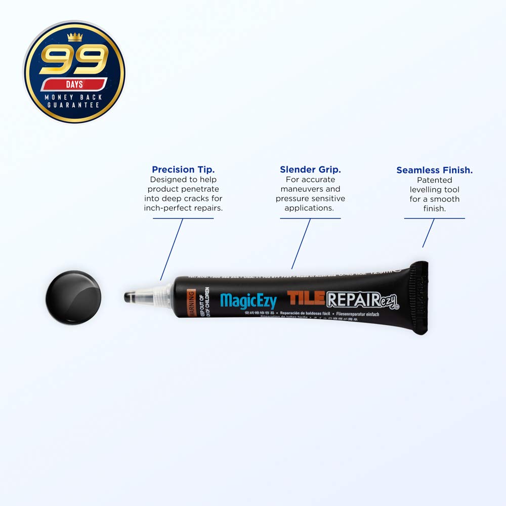 MagicEzy Tile RepairEzy (Black) - Porcelain Glaze Repair Filler - Fix Chips and Holes in Tiles Fast - Floor Tiles,Wall Tiles, Tubs, Showers, China