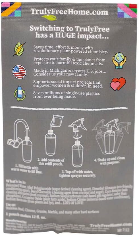 Truly Free Stone & Steel Cleansing Polish Starter Kit - Quartz, Marble, Granite, Stone Countertop, Oven, Stainless Steel Cleaner - 16oz Spray Bottle, 2 Refills (4oz) No Harmful Ingredients