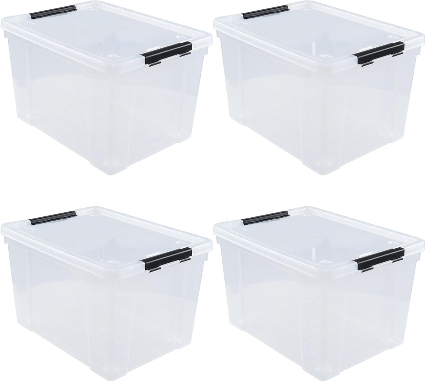 4-Pack 50 L Clear Plastic Storage Bin, Large Clear Latch Box with Wheels