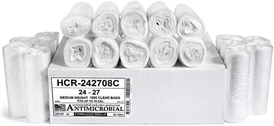 Aluf Plastics High Density Trash Bags, 12 Gallon, 1000 Count, 8 Micron (eq), 24" x 27", Clear, for Bathroom, Office, Industrial, Commercial, Janitorial, Municipal, Recycling