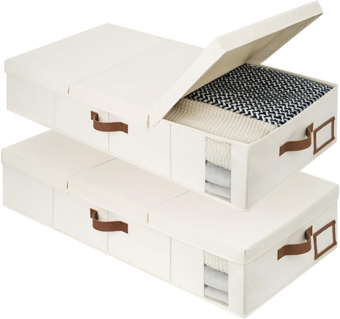 StorageWorks 2-Pack Jumbo Under Bed Storage Bins with Lids, Underbed Storage Containers with Handles and Label Holder, Closet Organizer for Clothes, Blankets, Sweater