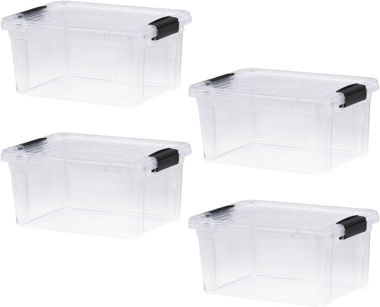 Superio Storage Bins with Lids- 4 Pack, 6.6 Qt Clear Boxes for Organizing, Stackable Plastic Containers- BPA Free, Non-Toxic, Odor Free, Organizer for Home, Office, Dorm