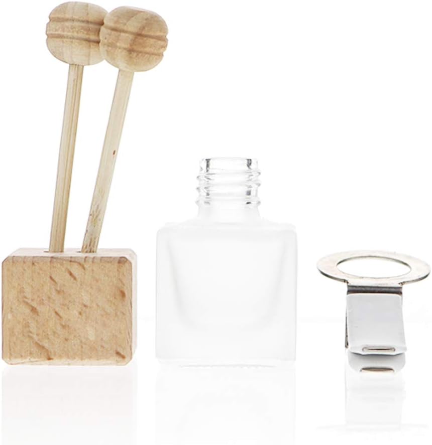 20 Pack,8ml Matte Glass Car Air Freshener Perfume Clip Diffuser,Empty Essential Oil Perfume Vials Diffuser Vent Outlet,Thick Glass Ornament with Wooden Caps,Free Funnel,Dropper