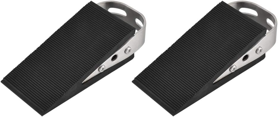 JQK Heavy Duty Door Stopper Rubber Wedge, 304 Stainless Steel Security Door Stops Works On All Floor Types, Brushed(2 Pack), DSB6-BN-P2