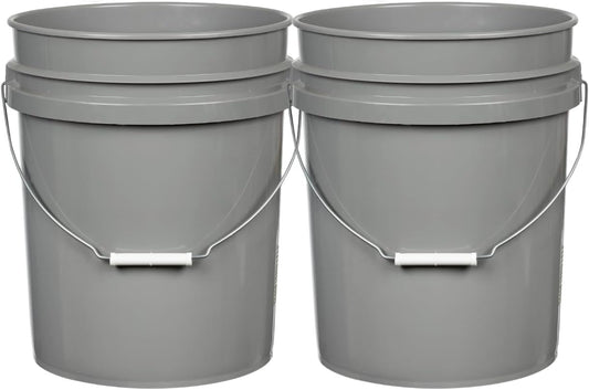 House Naturals 5 Gallon Premium HPDE Plastic Bucket - Made in USA Food Grade Storage Container, BPA Free All Purpose Pail (2, Gray)