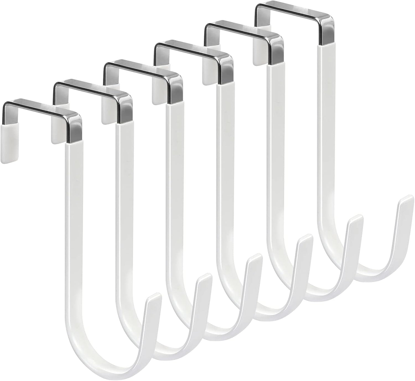 FYY Over the Door Hooks, 6 Pack Door Hangers Hooks with Rubber Prevent Scratches Heavy Duty Organizer Hooks for Living Room, Bathroom, Bedroom, Kitchen Hanging Clothes, Towels, Hats, Coats, Bags White