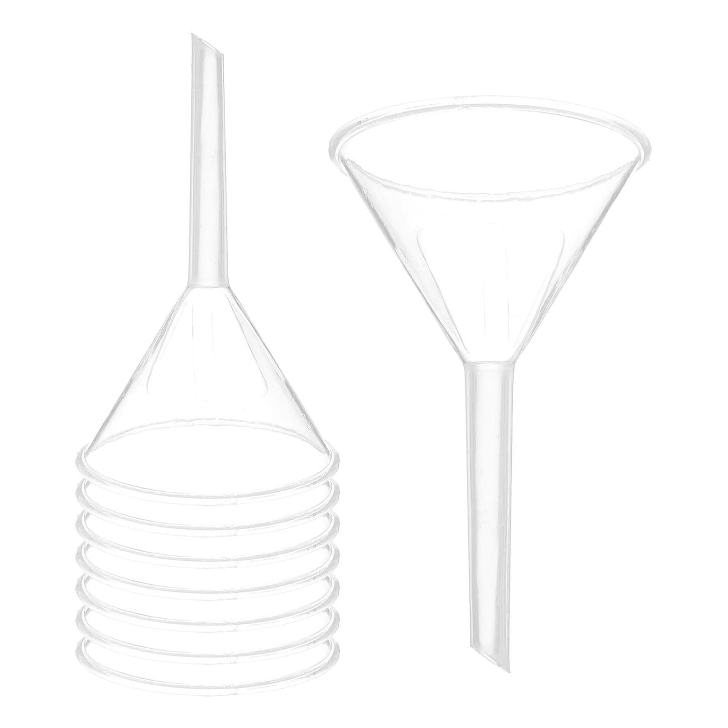 PATIKIL 3 Inch Clear Plastic Funnel, 8 Pcs Wide Mouth Multipurpose Transfer Funnel with Long Spout for Filling Water Bottle Liquid Lab Spices Powder Oil