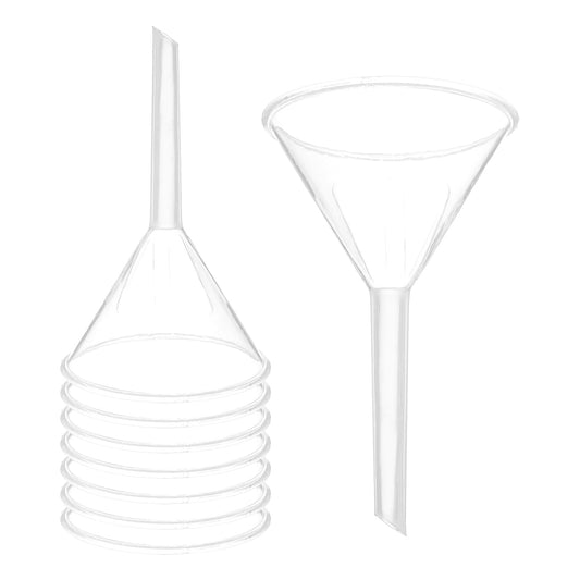 PATIKIL 3 Inch Clear Plastic Funnel, 8 Pcs Wide Mouth Multipurpose Transfer Funnel with Long Spout for Filling Water Bottle Liquid Lab Spices Powder Oil