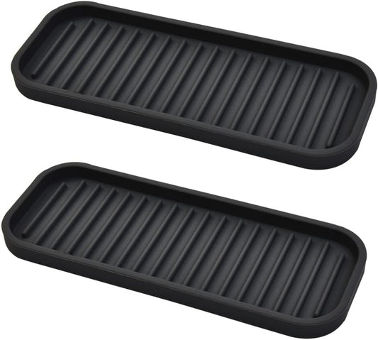 Silicone Sponge Holder Kitchen Sink Organizer Tray Dish Caddy Soap Dispenser, Scrubber Spoon Holder, Dishwashing Accessories (Black, 2 Pack)