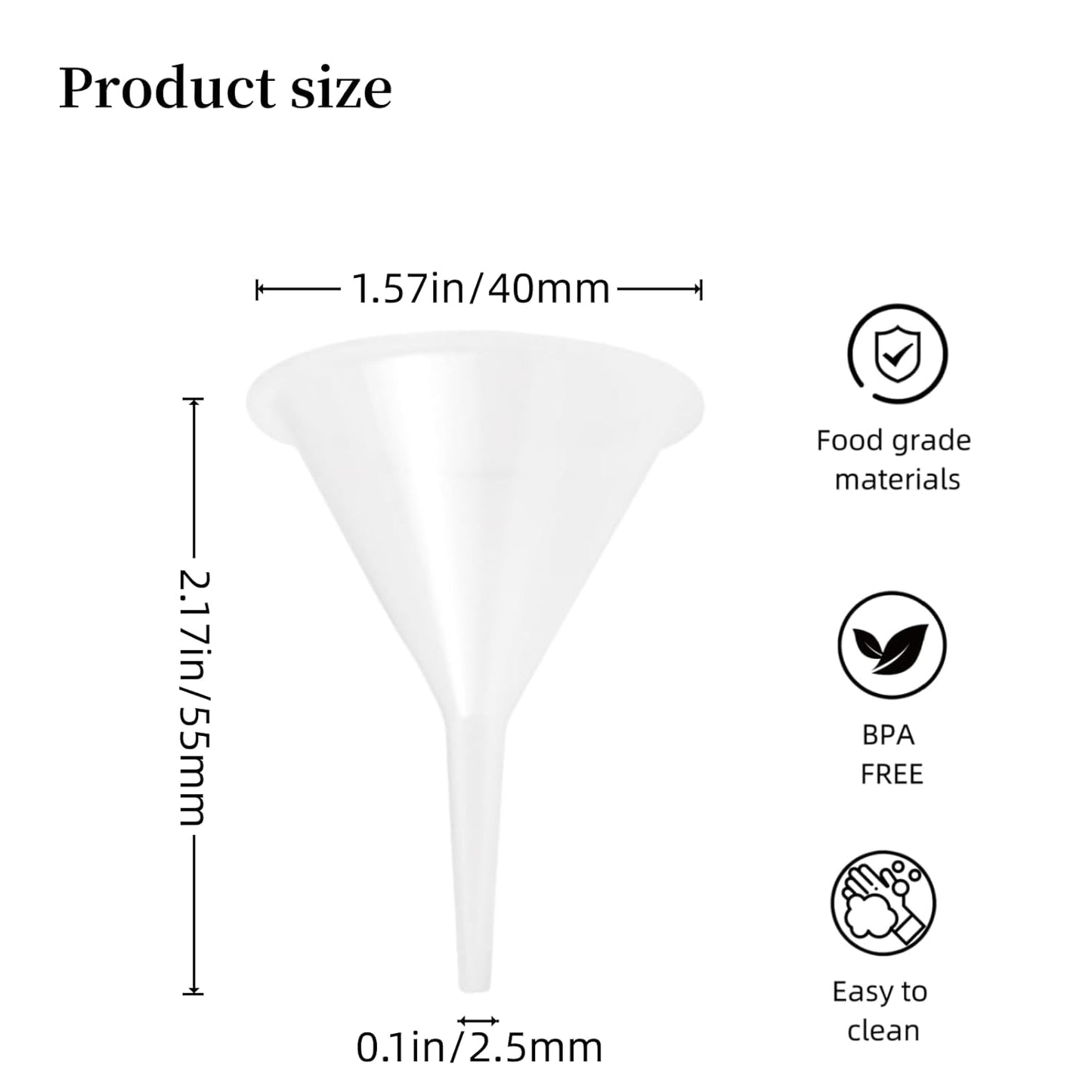 12 Pcs Small Funnel & Mini Funnel 1.57" Opening, 0.1" Narrow Tip for Essential Oils, Perfumes, Capsules & Mini Bottles (Polypropylene, 2.17" Height)