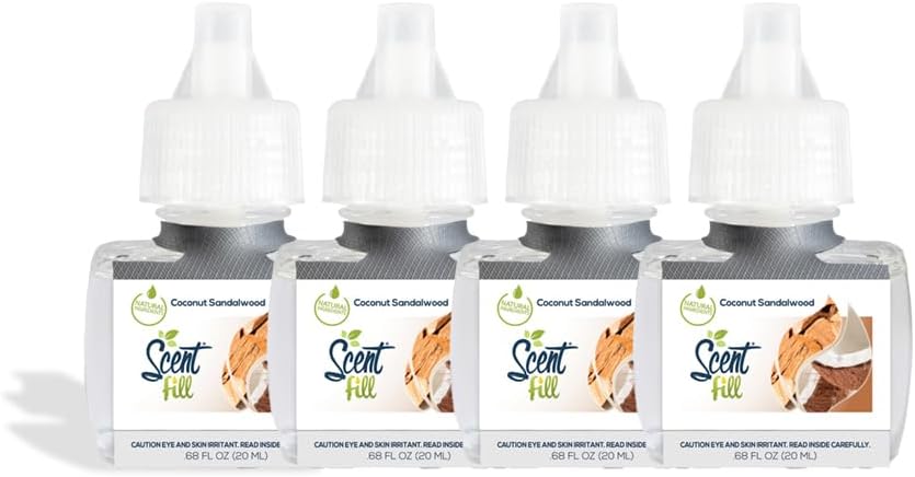 Scent Fill Coconut Sandalwood Plug in Air Freshener, 4 Scented Oil Refills