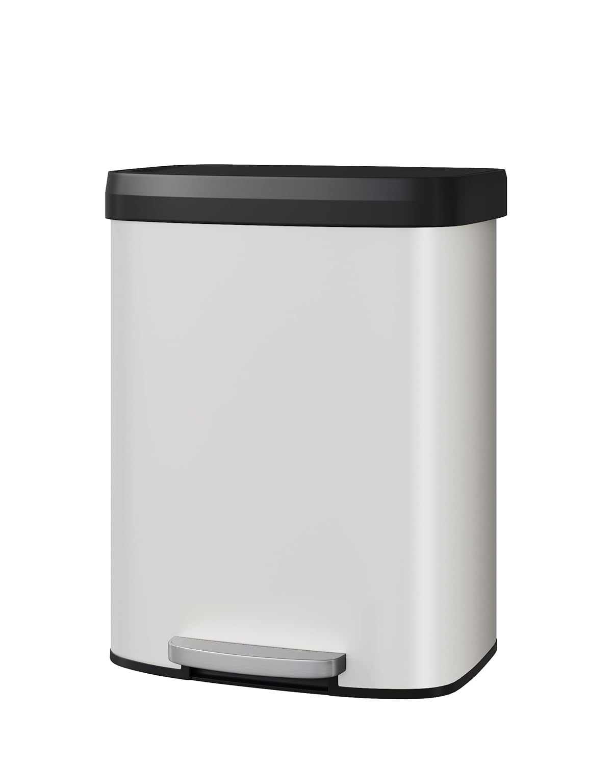 Garvee 16 Gallon / 60 Liter Metal Trash Can with Lid, Large Garbage Can for Kitchen, Rustproof Step-on Kitchen Metal Trash Bin with Liner Rim, Rear Handle, Soft Close Plastic Lid, White