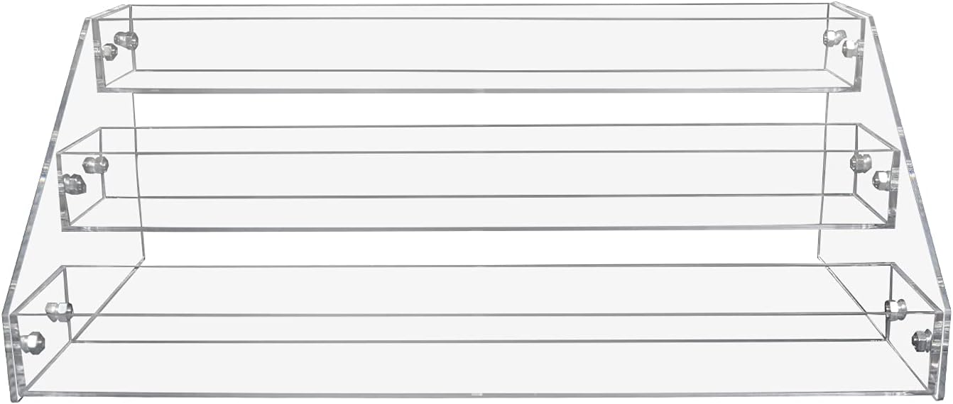 PMMASTO Widen Tiered Spice Rack, Seasoning Organizer, Clear Acrylic Vertical Shelves Can Organizer for Countertop, Cabinet, Pantry, Kitchen Organization and Storage - 3 Tier