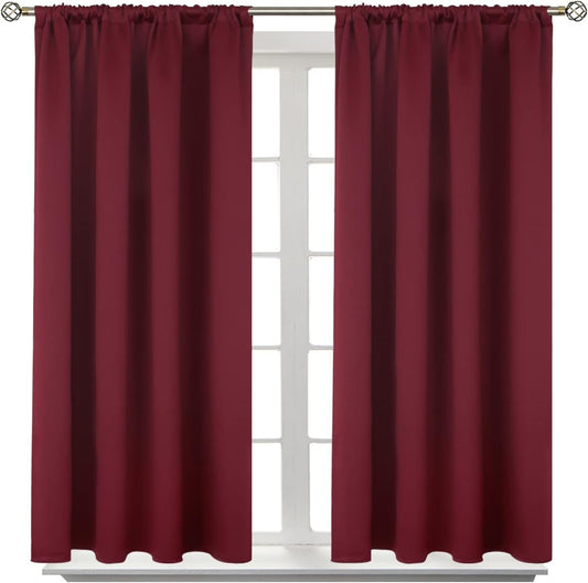 BGment Burgundy Blackout Curtains 54 Inch Long for Bedroom - Rod Pocket Thermal Insulated Room Darkening Window Drapes for Basement Kitchen Bathroom Cafe, 42 x 54 Inch, 2 Panels
