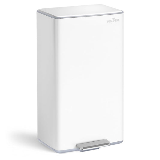 mVm 10.6 Gallon Heavy Duty Step Trash Can with Lid, Foldable Foot Pedal Bin for Kitchen Office Dormitory Home Rooms (White)