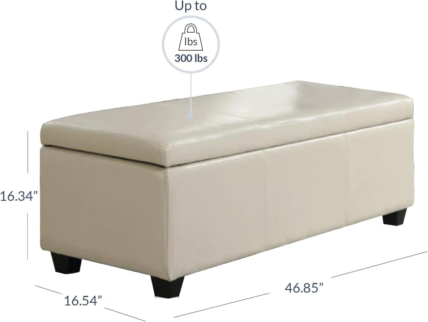 BELLEZE Storage Faux Leather Ottoman, 47 Inch Bench Bedroom Bench with Safety Close Hinge, Extra Long Ottoman with Storage for Living Room, Entryway, Foot Rest, Support 300lbs - Cream