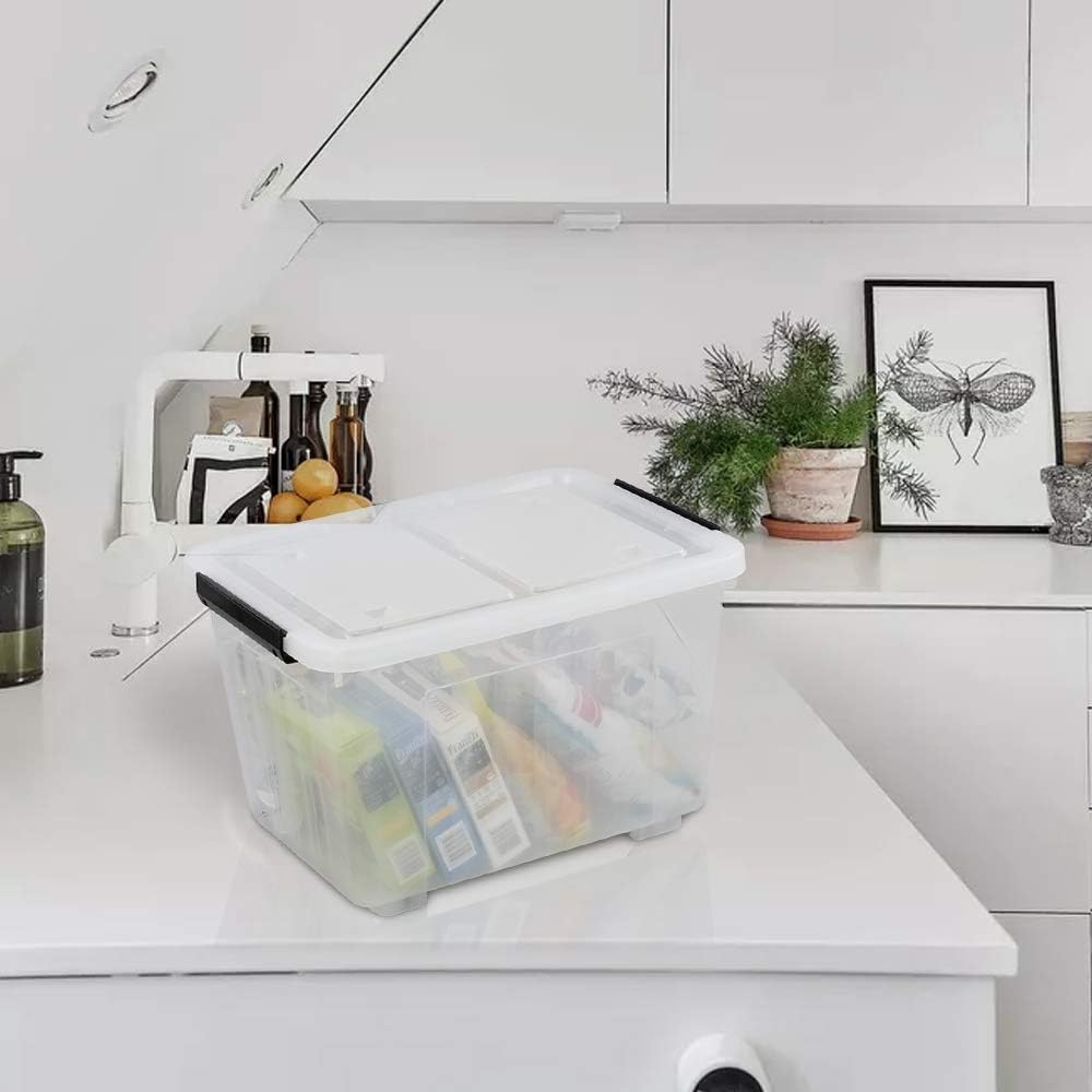 30 L Clear Plastic Storage Box with Wheels, 4-Pack Clear Plastic Storage Latch Bin