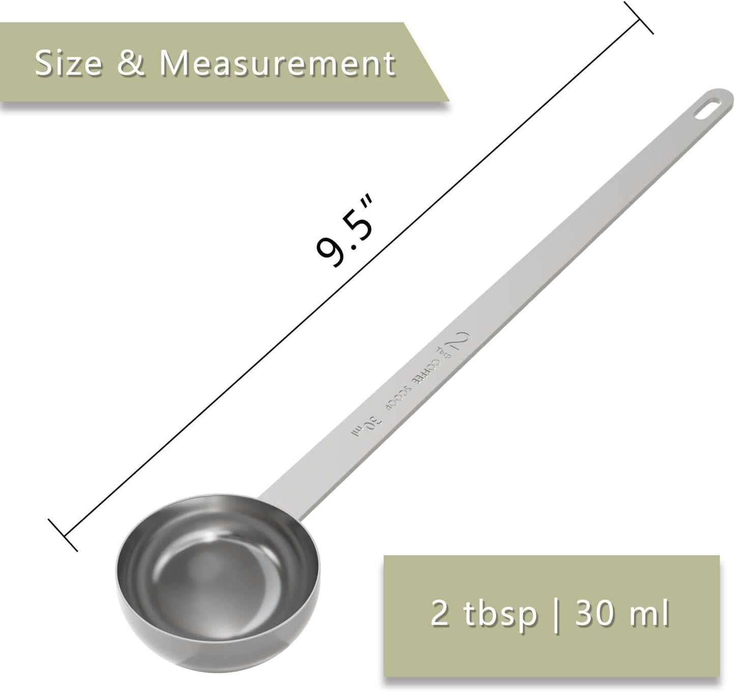 1PCS 2 Tablespoon Coffee Scoop, 9.5" Long Handle Measuring Spoon, Two tbsp (30 ml) Stainless Steel Scooper