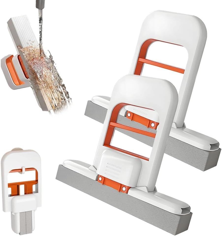 Mini Foldable Desktop Mop, Wet and Dry Portable Cleaning Sponge Mop,Self Squeezing Mini Sponge Mop with One Replaceable Head,for Small Spaces,Bathroom,Kitchen,Glass (Orange/2pcs)