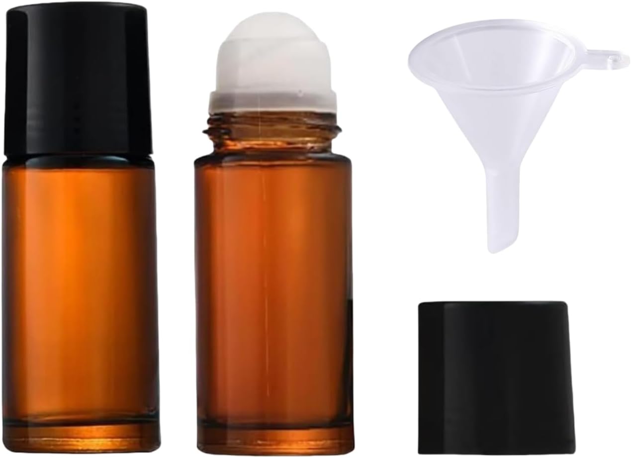 2Pcs Brown Glass Essential Oil Roller Bottles Refillable Roll on Bottles Empty Deodorant Bottle Containers Rollerball Beauty Personal Care Fragrance Cosmetics Tools (50ML)