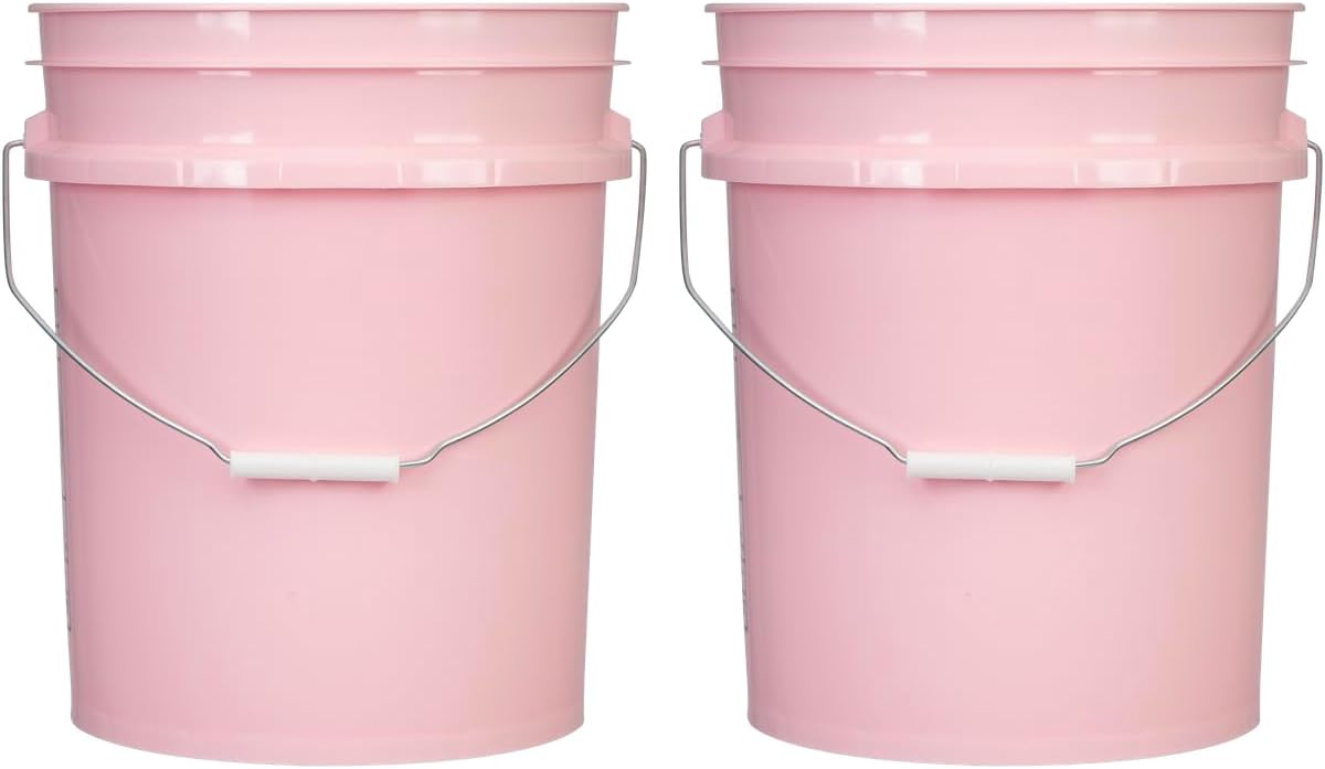 House Naturals 5 Gallon Premium HPDE Plastic Bucket - Made in USA Food Grade Storage Container, BPA Free All Purpose Pail (2, Pink)