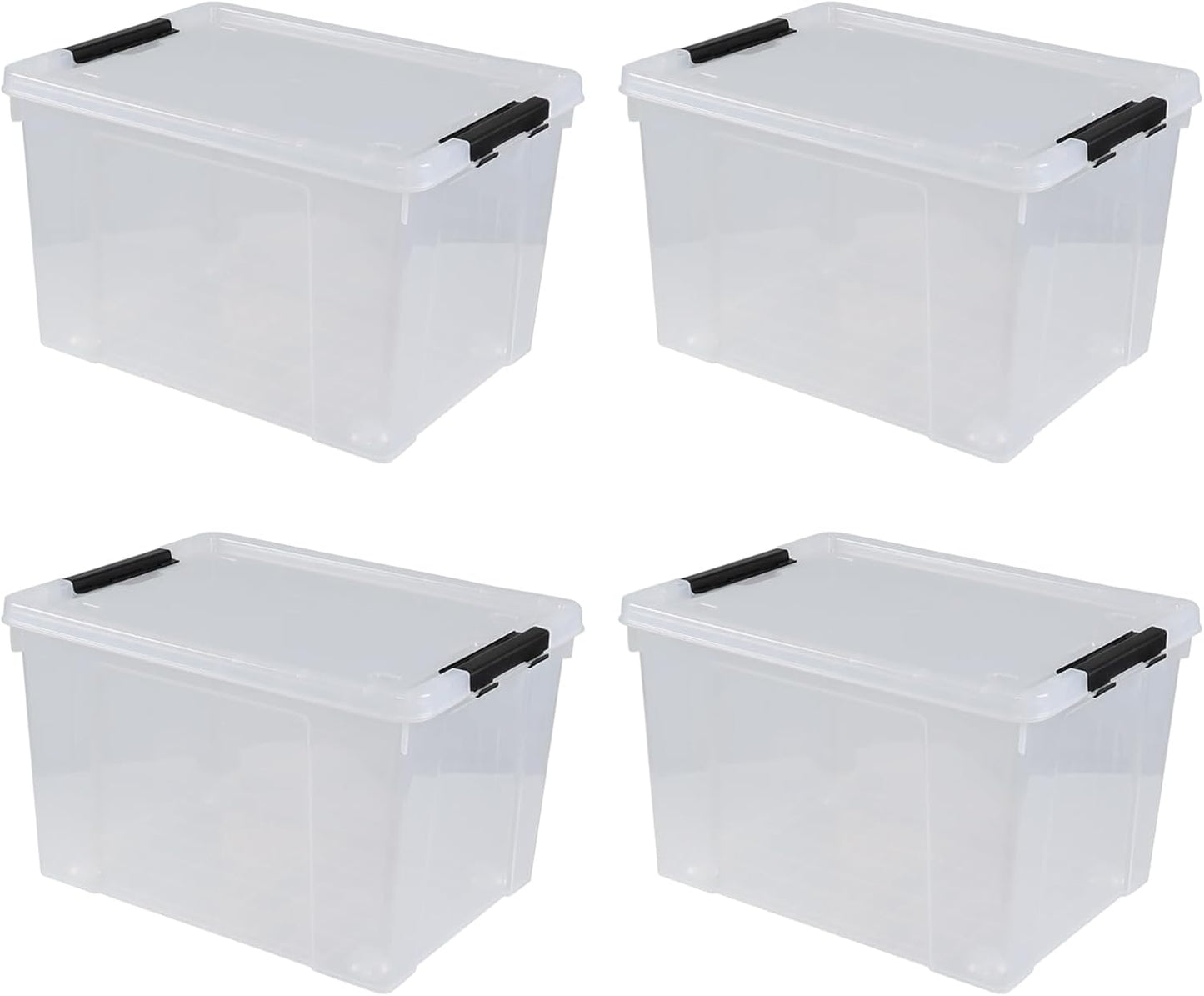 50 L Large Plastic Storage Bins with Latching Lids and Wheels, 4-Pack Clear Stackable Boxes for Closet, Garage