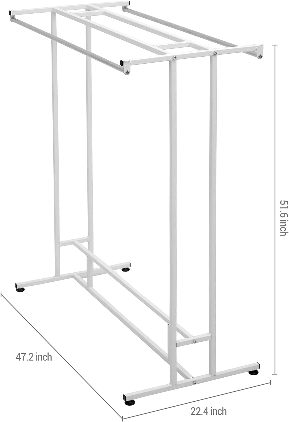 MyGift White Stainless Steel Freestanding Garment Rack, Heavy Duty Double Rod Clothes Rack Clothing Hanger Stand with Storage Display Shelf