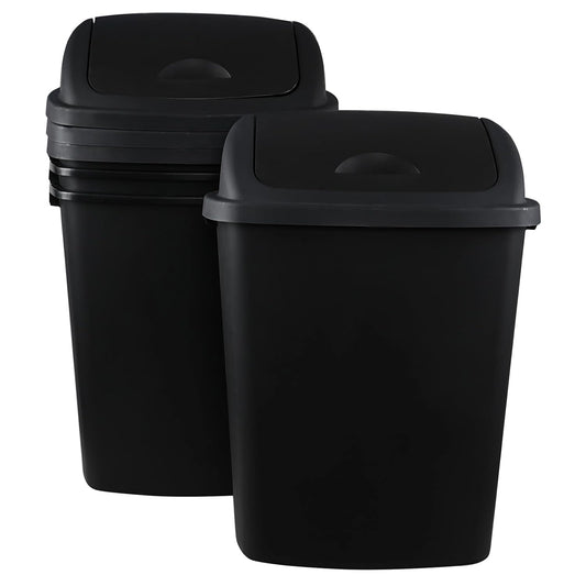 Teyyvn 18 Gallon Tall Plastic Kitchen Trash Can with Swing Lid, 4 Pack Large Plastic Swing Top Waste Bin, Black