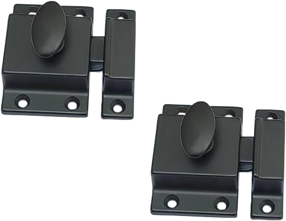 QCAA Traditional Large Oval Turn Cabinet Latch, Solid Brass, 2", for Cupboard & Other Furniture, Matte Black, 2 Pack, Made in Taiwan