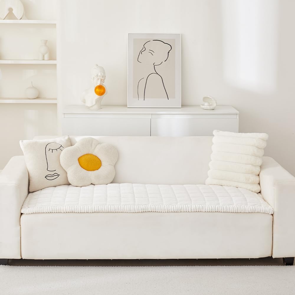 Couch Cover for Dogs Washable, Fuzzy Pet Couch Covers for 3 Cushion Sofa Pet Friendly, Non Slip Sofa Cover (White, 27.6" x 59"/70 x 150cm)