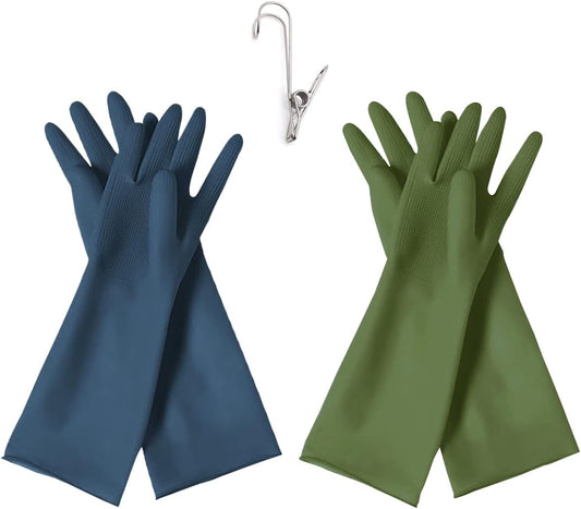 HOMSSEM Dishwashing Gloves - 2 Pairs Premium Rubber Gloves for Cleaning - Urban Gray, Green, Blue
