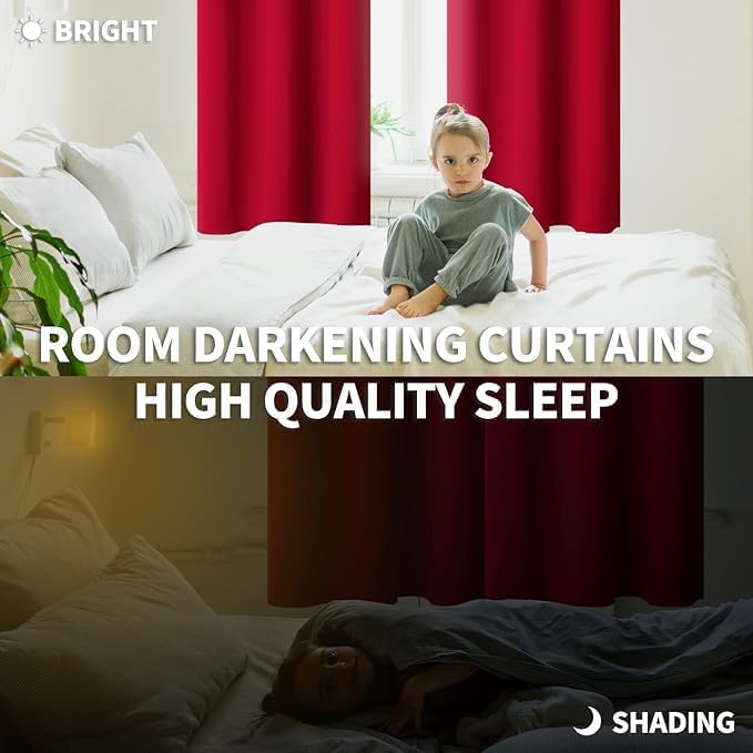 BGment Red Blackout Curtains 36 Inches Length for Short Window - Small Half Window Drapes with Rod Pocket Thermal Insulated for Kitchen Cafe Bathroom, 2 Panels, 34 x 36 Inch