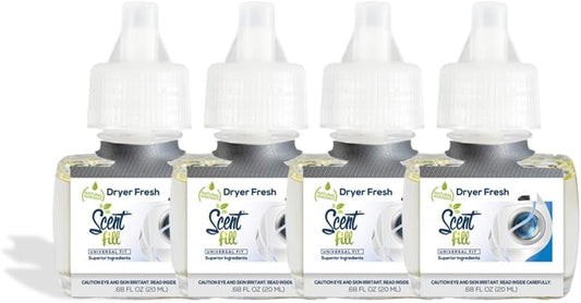 Scent Fill Dryer Fresh Plug in Air Freshener, 4 Scented Oil Refills