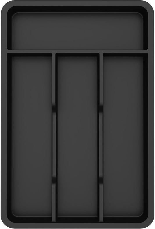 Lifewit Silverware Tray, Cutlery Drawer Organizer Storage for Kitchen, Plastic Flatware Utensil Holder Divider for Spoons Forks Knives Tableware, 4 Compartment, Black