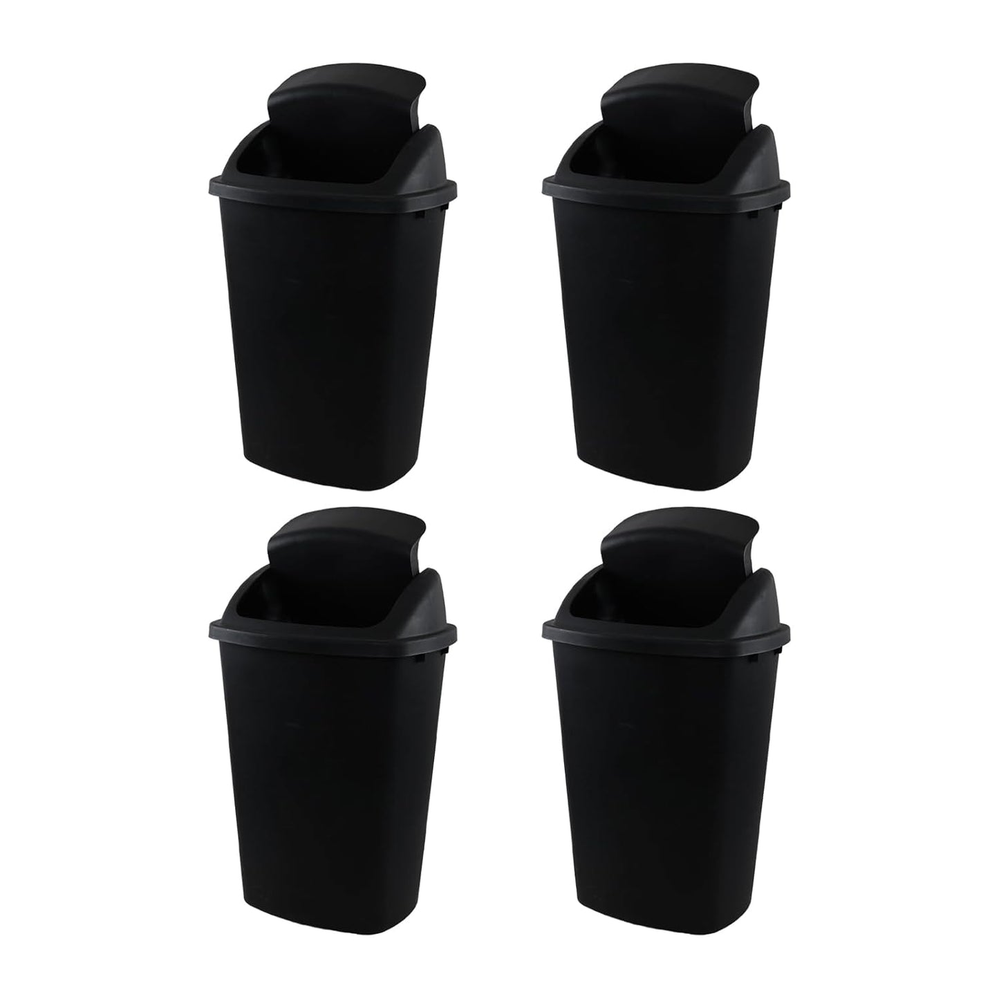 13 Gallon 4-Pack Garbage Cans with Swing Top Lid, Plastic Tall Kitchen Trash Cans, Black